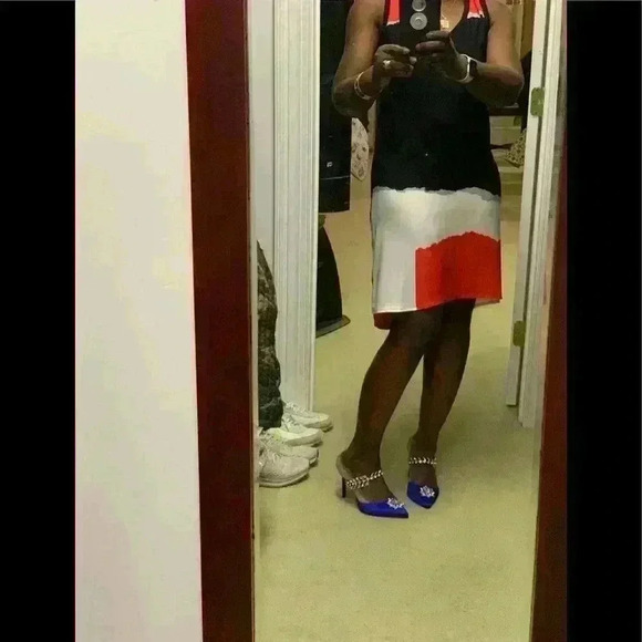 Gorgeous Trouve Orange, black, grey & white sleeveless dress - Picture 4 of 8